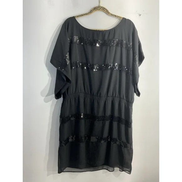 Junior Girls Plus Jessica Simpson Pullover Party Dress 2x Black Sequin  Lined NWT
